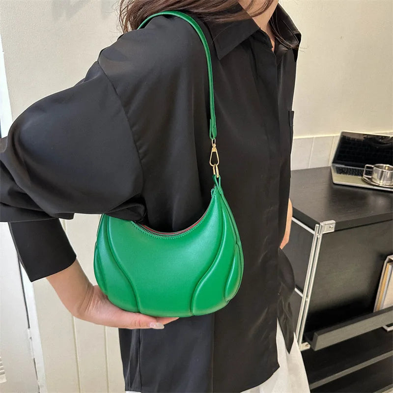 Retro Solid Color Shoulder Bag PU Leather Handbags for Women Simple Ladies Underarm Bag Designer Hobos Saddle Crescent Chic Bag-Dollar Bargains Online Shopping Australia