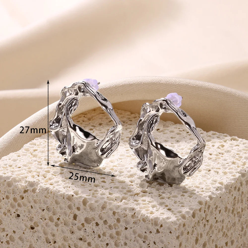 Vintage Stainless Steel Geometric Earrings For Women Personalized Fan-shaped Stud Earrings Party-Dollar Bargains Online Shopping Australia