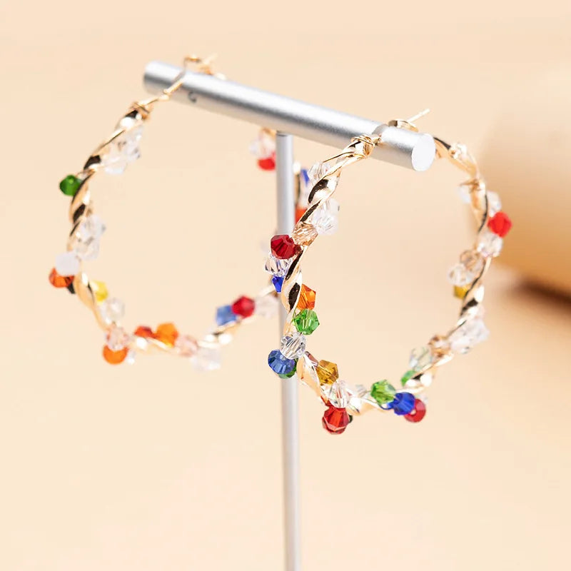 Colorful Crystal Hoop Earrings for Women New Fashion Big Round Circle Statement Earrings Wedding Party Bohemian Jewelry-Dollar Bargains Online Shopping Australia