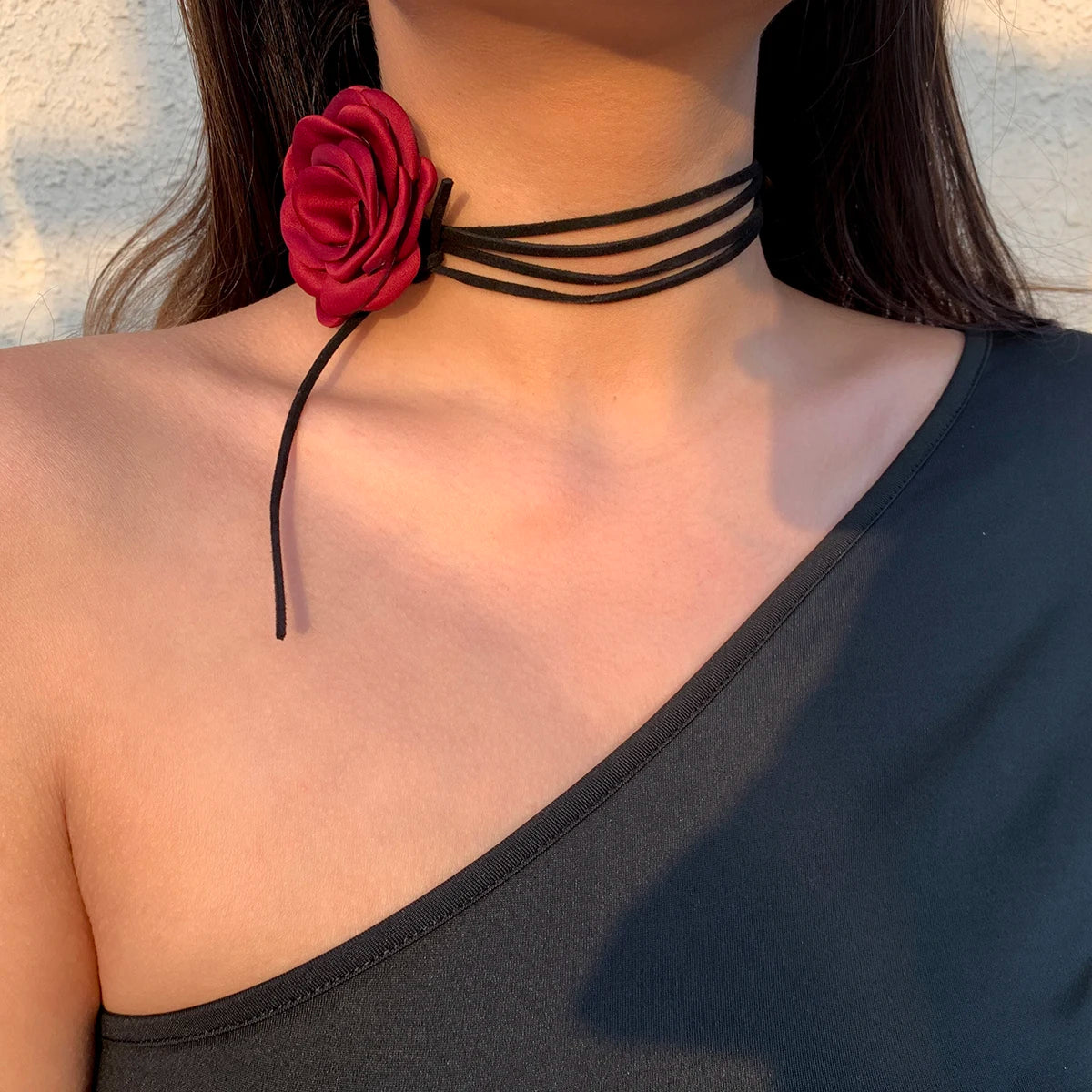 Romantic Gothic Big Rose Flower Clavicle Chain Necklace for Women Ladies Korean Fashion Adjustable Rope Choker Y2K Accessories-Dollar Bargains Online Shopping Australia