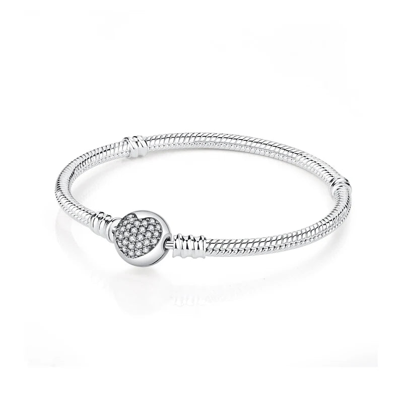 Silver Bracelets Bangles Crystal Ball Love Heart Clasp Beads Charms Moments Bracelet For Women DIY Jewelry-Dollar Bargains Online Shopping Australia