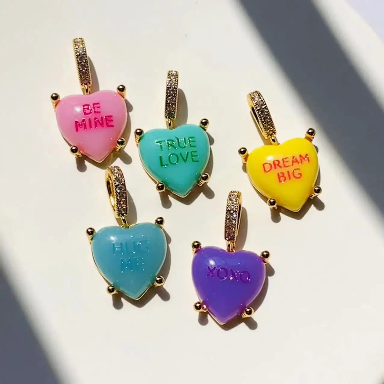 Colorful Heart Pendant Trendy English Words Resin Love Heart Zircon Charm Clavicle Chains Necklace for Women Y2K Fashion Jewelry-Dollar Bargains Online Shopping Australia