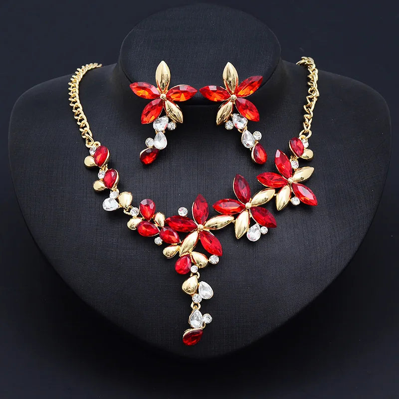 2Pcs/set Rhinestone Flower Necklace Earrings Set Luxury Morrocan Jewelry Set Accessories Valentine's Party Beach Jewelry Bijoux-Dollar Bargains Online Shopping Australia