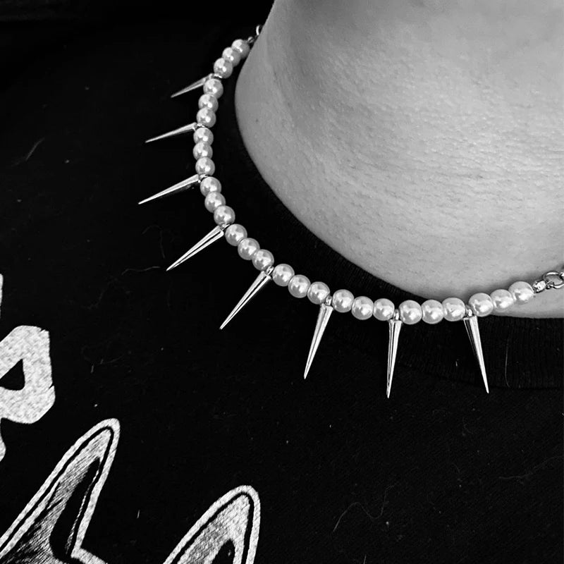 Egirl Pearl Spike Necklace DIY Design Korean Fashion Stud Pendant Necklace Women Cool Accessories Goth Punk Jewelry Choker-Dollar Bargains Online Shopping Australia