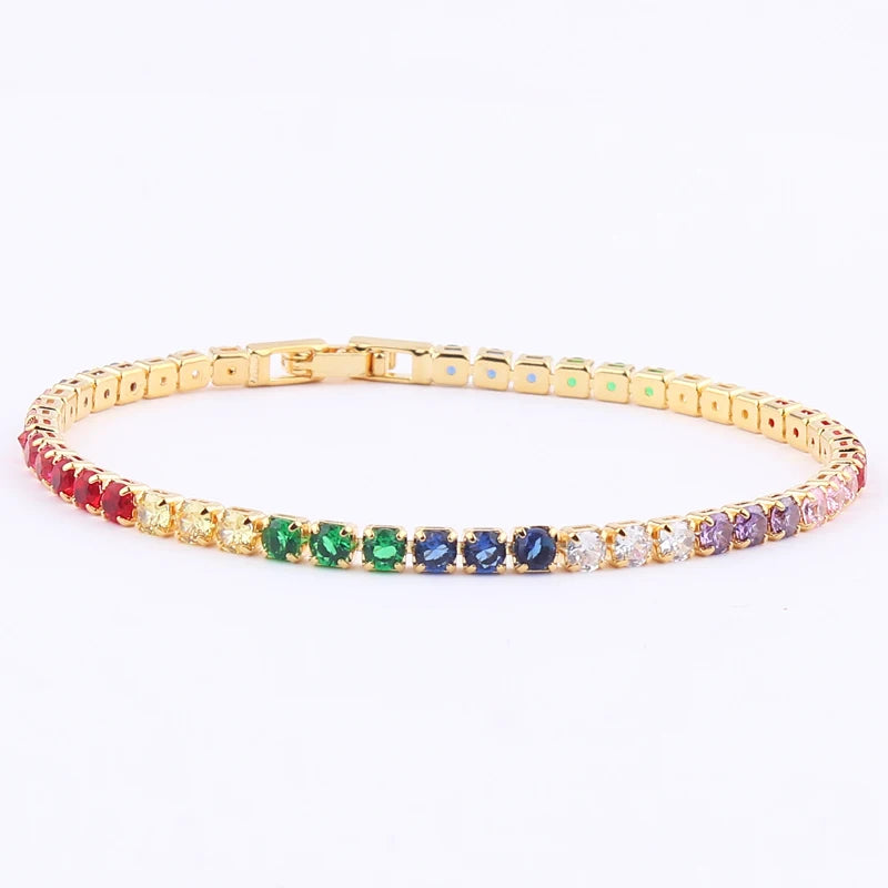 Rainbow Crystal Tennis Bracelets For Women Bracelet Set 18K Gold Silver Colorful Zirconia Femme Bridal Wedding Jewelry-Dollar Bargains Online Shopping Australia