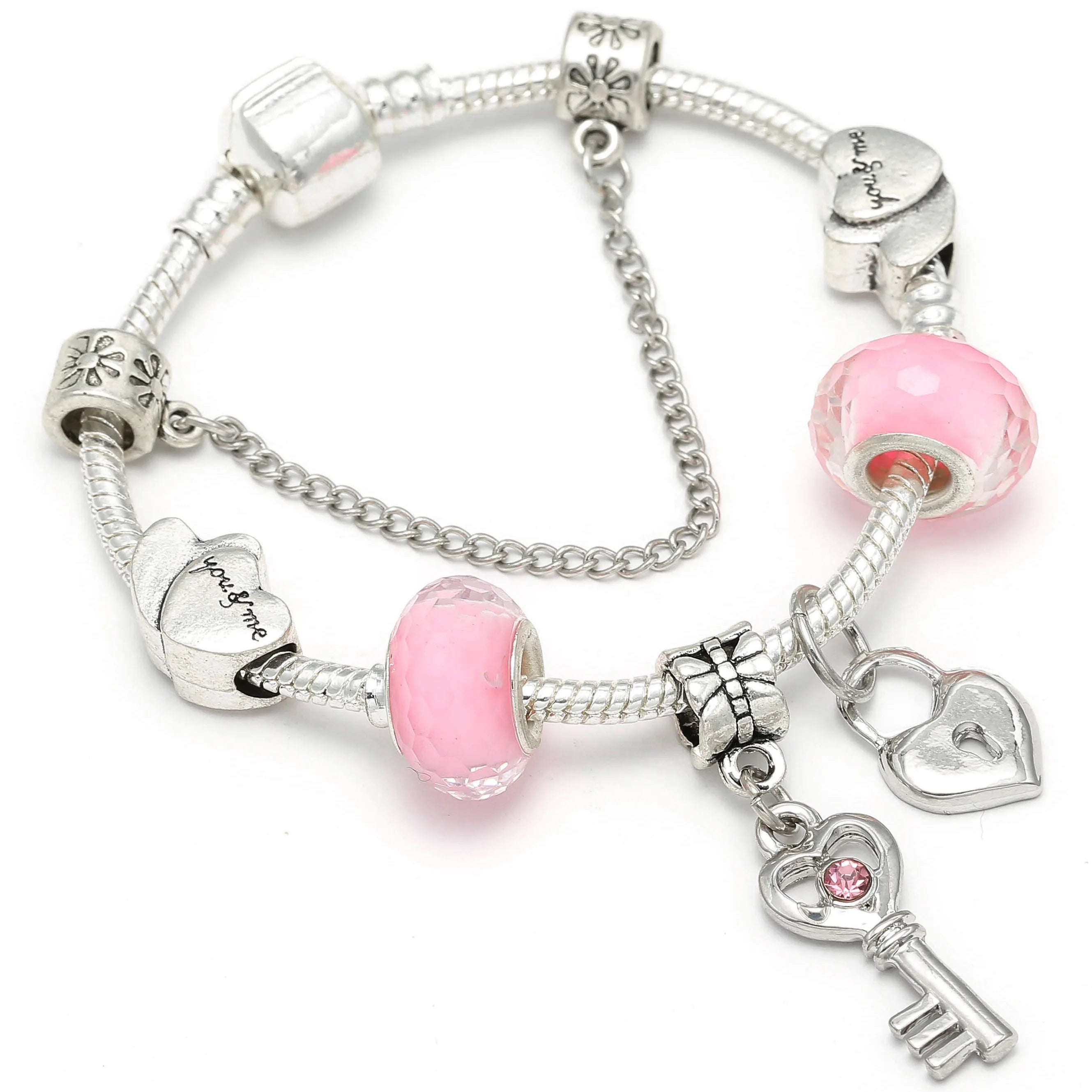 Buipoey Silver Plated Heart Key Pendant Charm Bracelets For Women Original Girls Princess Crown Beaded Bracelet Wife Jewelry-Dollar Bargains Online Shopping Australia