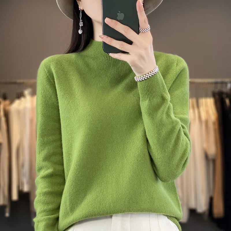 Wool Sweater Women's Loose Half Turtleneck Pullover Spring and Autumn Basic Style Simple Bottoming Top-Dollar Bargains Online Shopping Australia