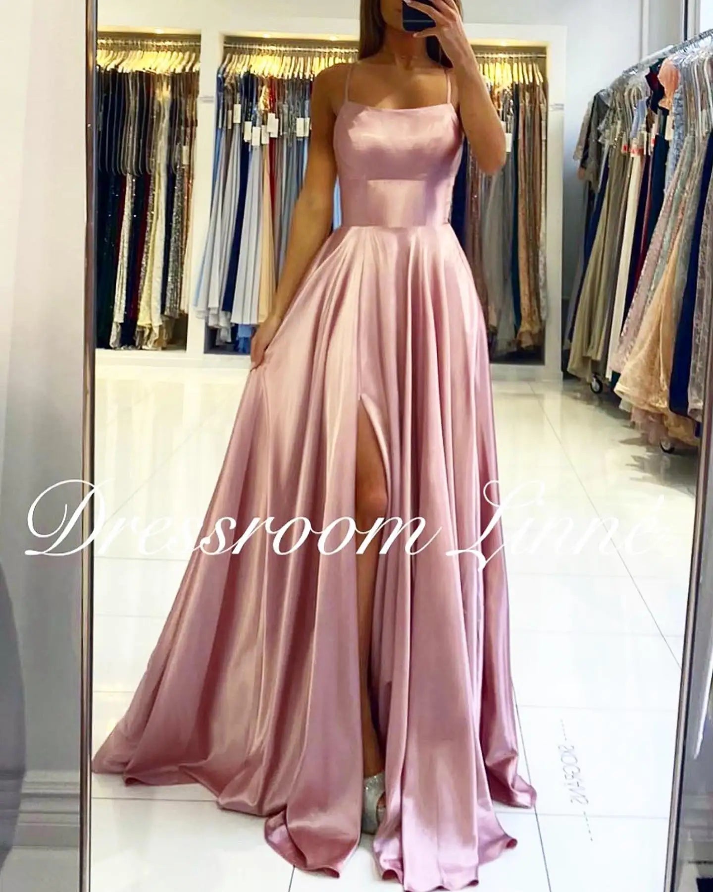 Soft Sliky Satin Bridesmaid Gown Cowl Neckline Thin Straps Leg Slit and Flowing A-line Skirt Women-Dollar Bargains Online Shopping Australia