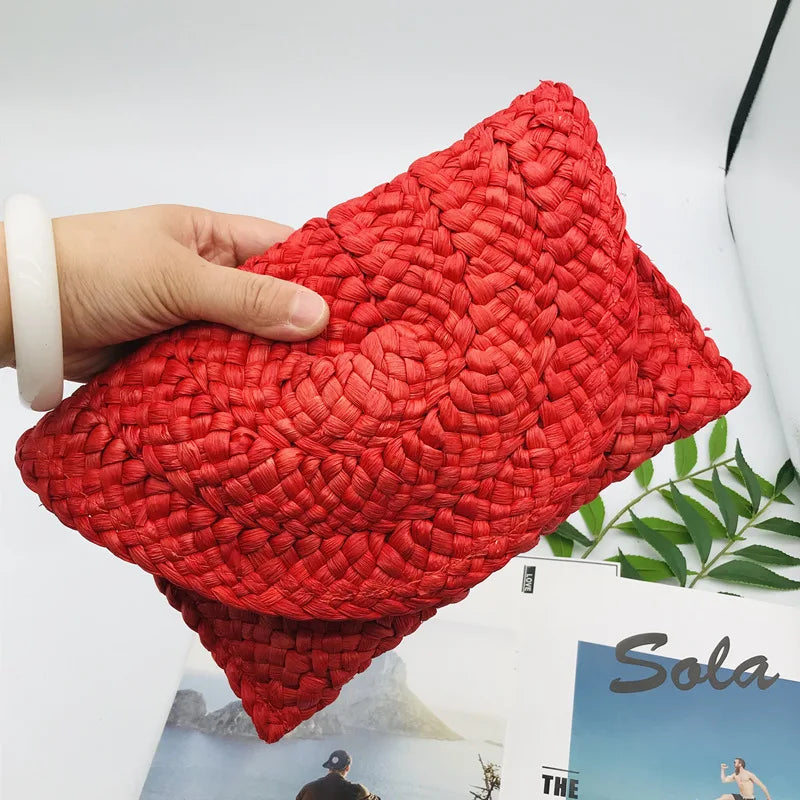 Women Flap Envelope Bags Fashion Summer Beach Bag Handmade Wallet Straw Knitted Handbag Lady Coin Phone Long Purse Clutches-Dollar Bargains Online Shopping Australia