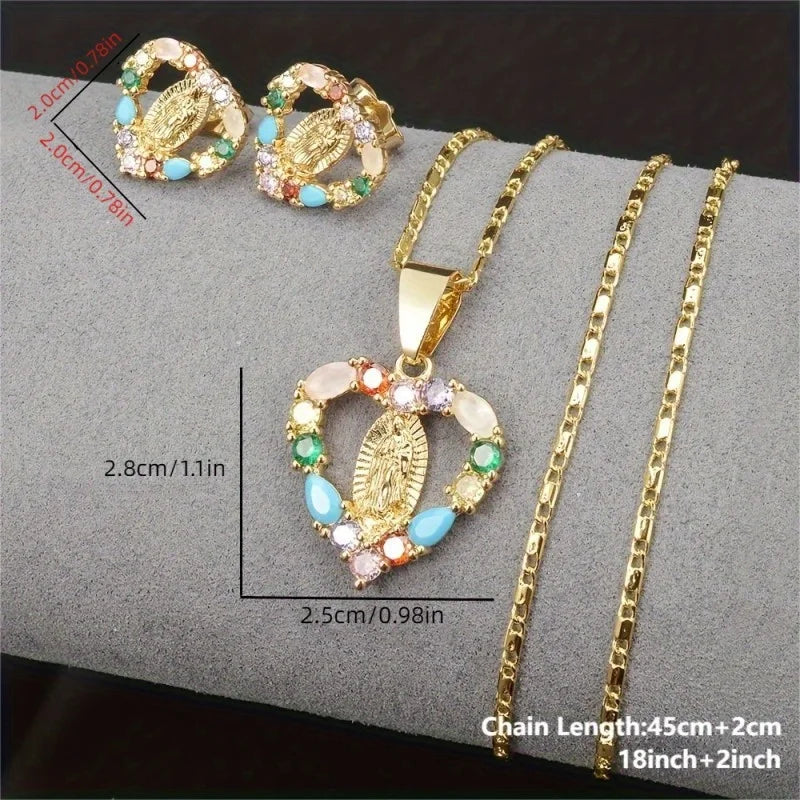 3-Piece Heart-Shaped Oval Guadalupe Pendant Necklace And Earrings set-Dollar Bargains Online Shopping Australia