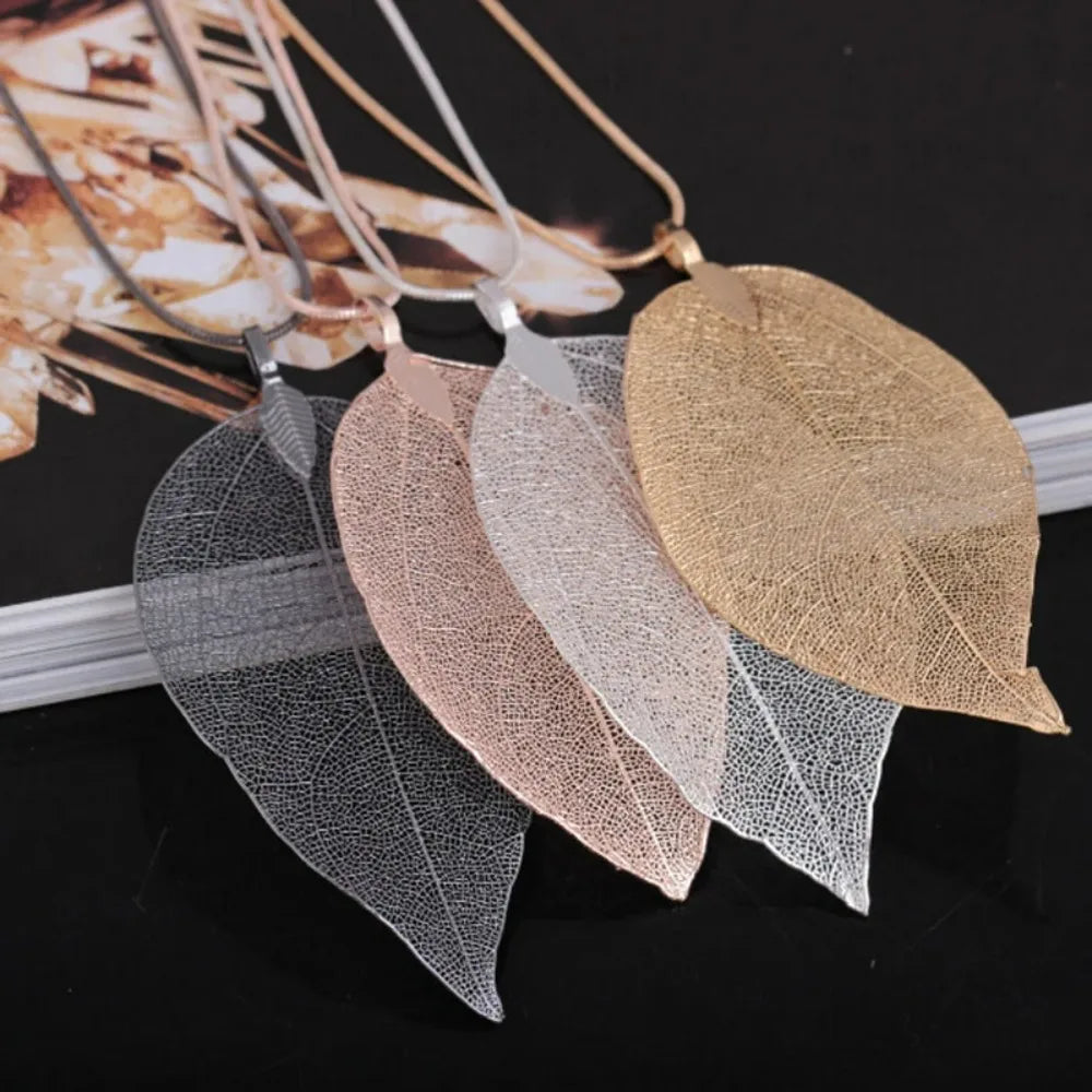 Jewelry Maxi Necklace Rose Gold Color Chain Real Leaf Charm Design Pendant Necklaces & Pendants Women-Dollar Bargains Online Shopping Australia