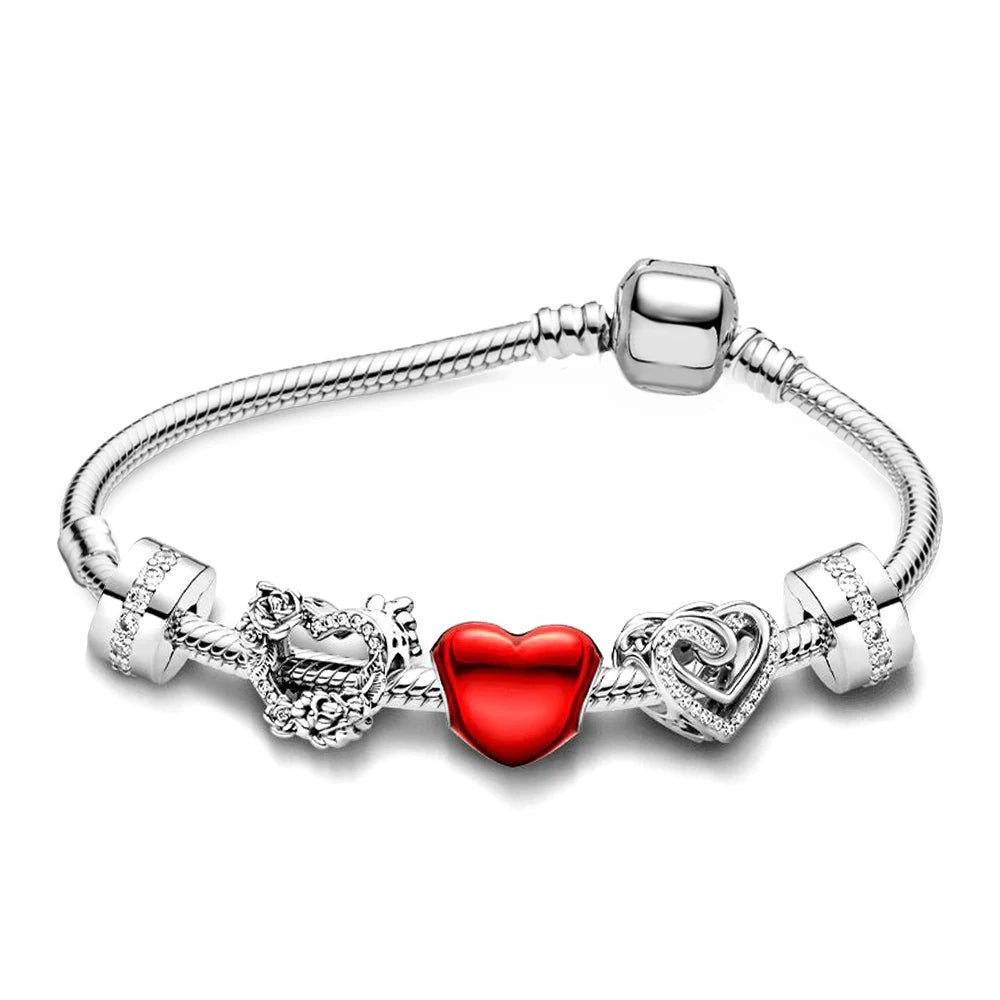 Buipoey Silver Plated Heart Key Pendant Charm Bracelets For Women Original Girls Princess Crown Beaded Bracelet Wife Jewelry-Dollar Bargains Online Shopping Australia