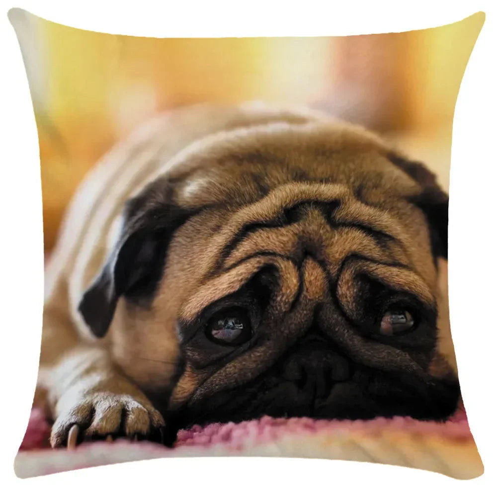 Pug Bulldog Print Cushion Cover Pets Dog Pillowcase For Home Sofa Decoration Polyester Lumbar Pillow Case Gift-Dollar Bargains Online Shopping Australia