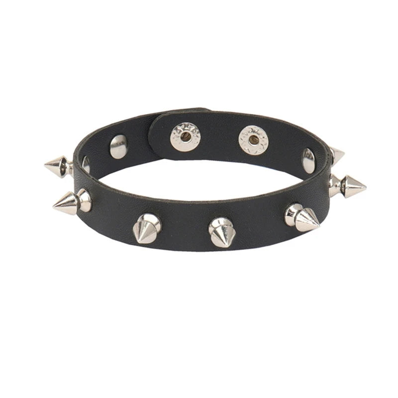 Punk Bracelet for Men Women - Goth Black Leather Wristband with Metal Spike Studded- Spike Rivets Cuff Bangle Adjustable-Dollar Bargains Online Shopping Australia