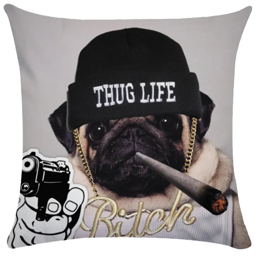 Pug Bulldog Print Cushion Cover Pets Dog Pillowcase For Home Sofa Decoration Polyester Lumbar Pillow Case Gift-Dollar Bargains Online Shopping Australia