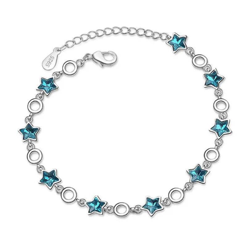 Sterling Silver Rhinestone Stars Charm Bracelets Bangle For Women Girl Fine Jewelry Student Present-Dollar Bargains Online Shopping Australia