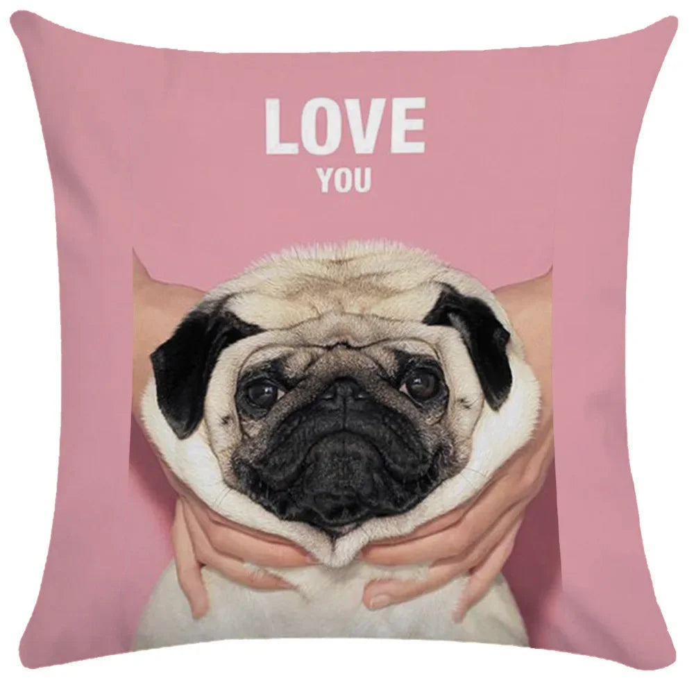 Pug Bulldog Print Cushion Cover Pets Dog Pillowcase For Home Sofa Decoration Polyester Lumbar Pillow Case Gift-Dollar Bargains Online Shopping Australia