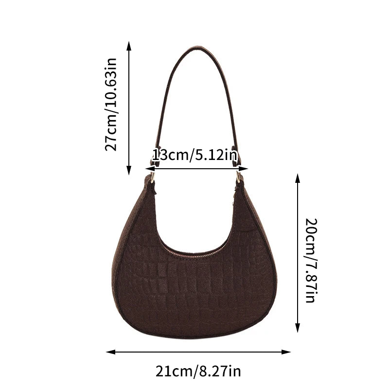 Fashion Simple Moon Shape Underarm Bags Cute Women Female Crocodile Grain Shoulder Bag Felt Purses Handbags Trend Accessories-Dollar Bargains Online Shopping Australia