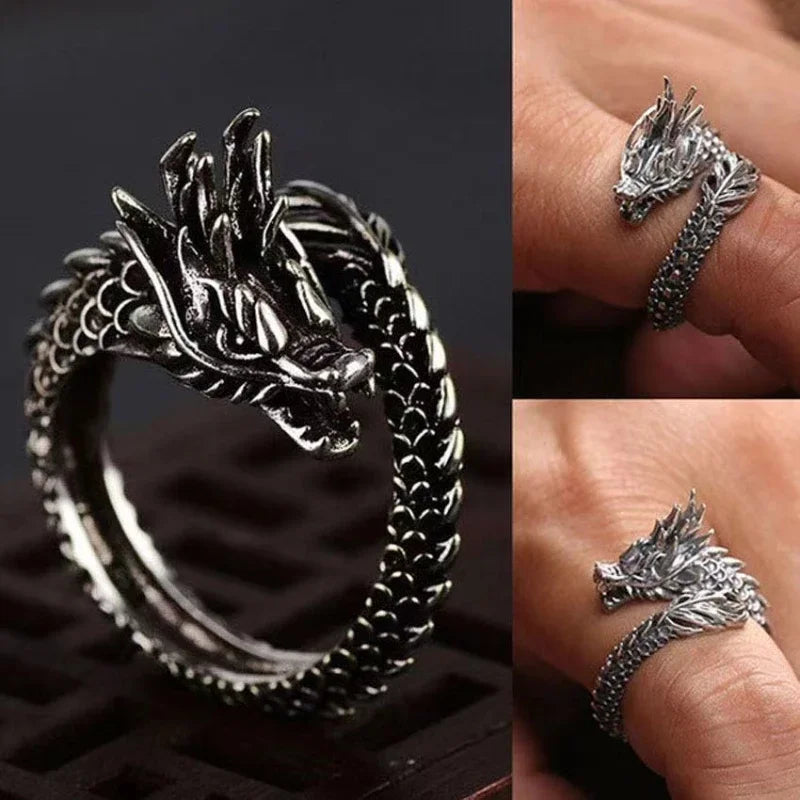 Vintage Dragon Adjustable Rings for Men Retro Gothic Animal Finger Opening Ring Punk Hiphop Party Fashion Jewelry Accessories-Dollar Bargains Online Shopping Australia