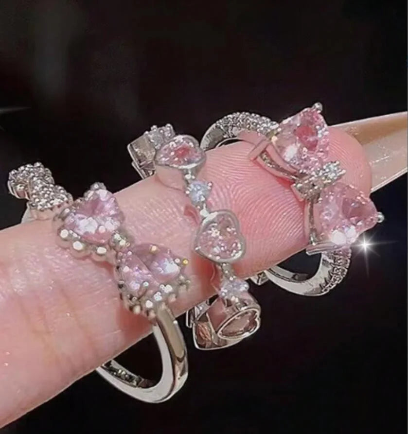 Y2K Crystal Rings Kpop Heart Adjustable Ring Irregular Geometry Punk Vintage Rings Set for Women Girls-Dollar Bargains Online Shopping Australia