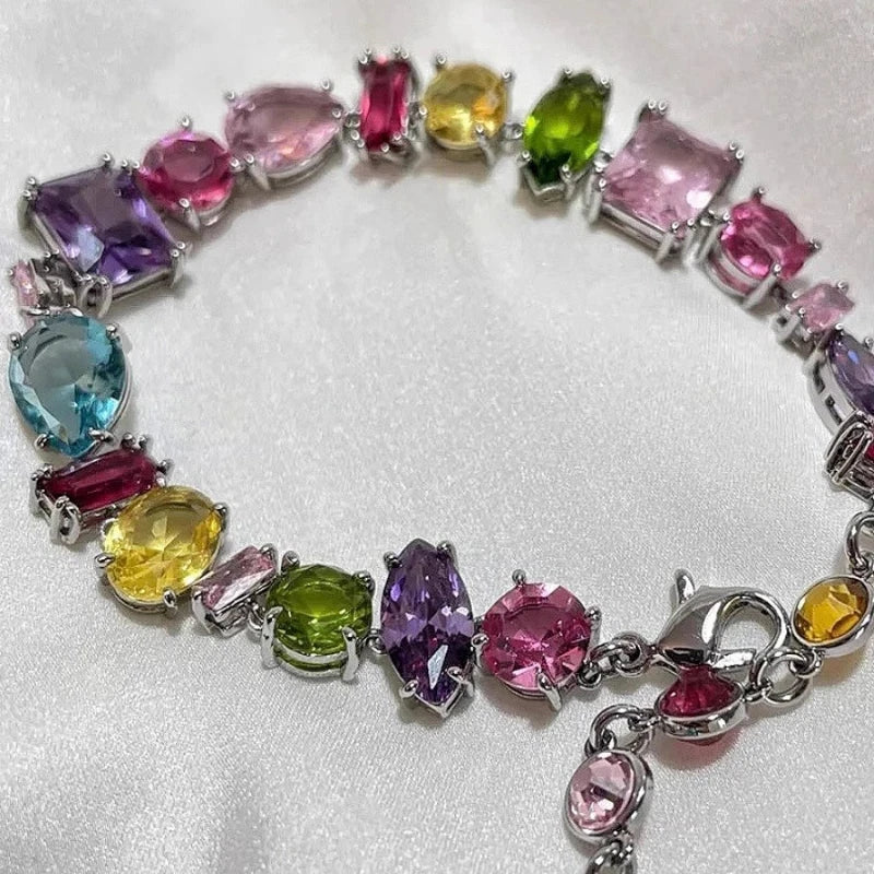 Square Candy Color Bling Crystal Bracelets for Women Luxury Design Rainbow Zircon Stone Bracelet Jewelry Sets-Dollar Bargains Online Shopping Australia