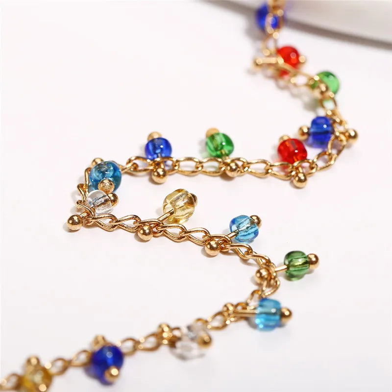 Fashion Colorful Crystal Beads Anklets for Women Boho Gold Color Chain Ankle Bracelet Leg Bracelet Ocean Beach Foot Jewelry-Dollar Bargains Online Shopping Australia