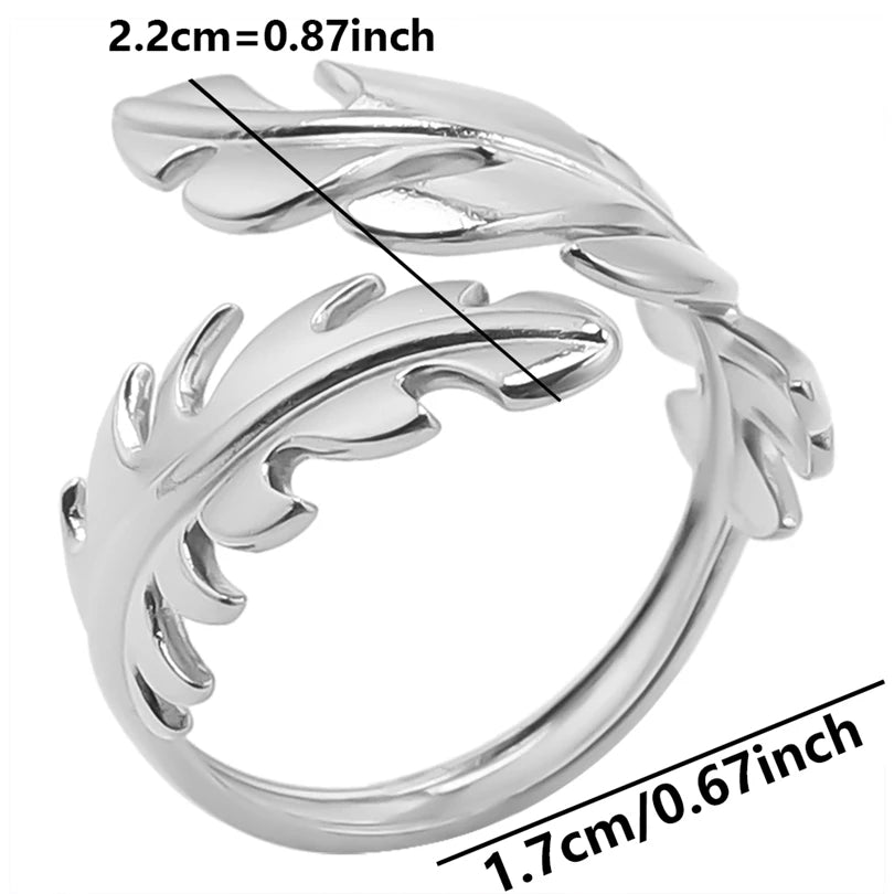 Leaf Shape Open Adjustable Rings For Women Stainless Steel Fashion Feather Shape Finger Rings Jewelry-Dollar Bargains Online Shopping Australia