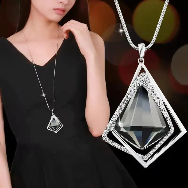 Long Necklaces & Pendants Fashion Geometric Crystal Statement Necklace For Women Collier Femme Pearl Choker-Dollar Bargains Online Shopping Australia