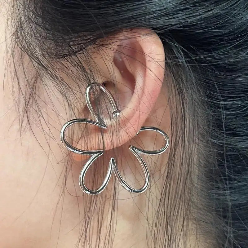 Fashion Exaggerated Hollow Flower Ear Bone Clip Non-Pierced Earring Silver Color Ear Cuff-Dollar Bargains Online Shopping Australia