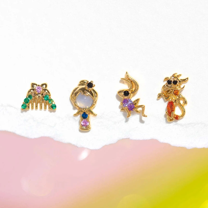 4pcs Fairy Cute Animal Comb Princess Stud Earrings Set Fashion Zircon Crystal Women Girls Gift Jewelry-Dollar Bargains Online Shopping Australia