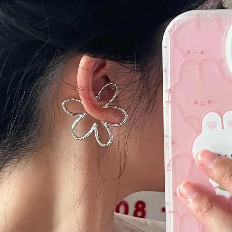 Fashion Exaggerated Hollow Flower Ear Bone Clip Non-Pierced Earring Silver Color Ear Cuff-Dollar Bargains Online Shopping Australia