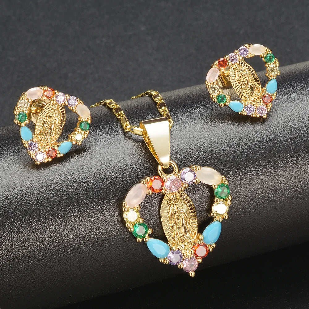 3-Piece Heart-Shaped Oval Guadalupe Pendant Necklace And Earrings set-Dollar Bargains Online Shopping Australia