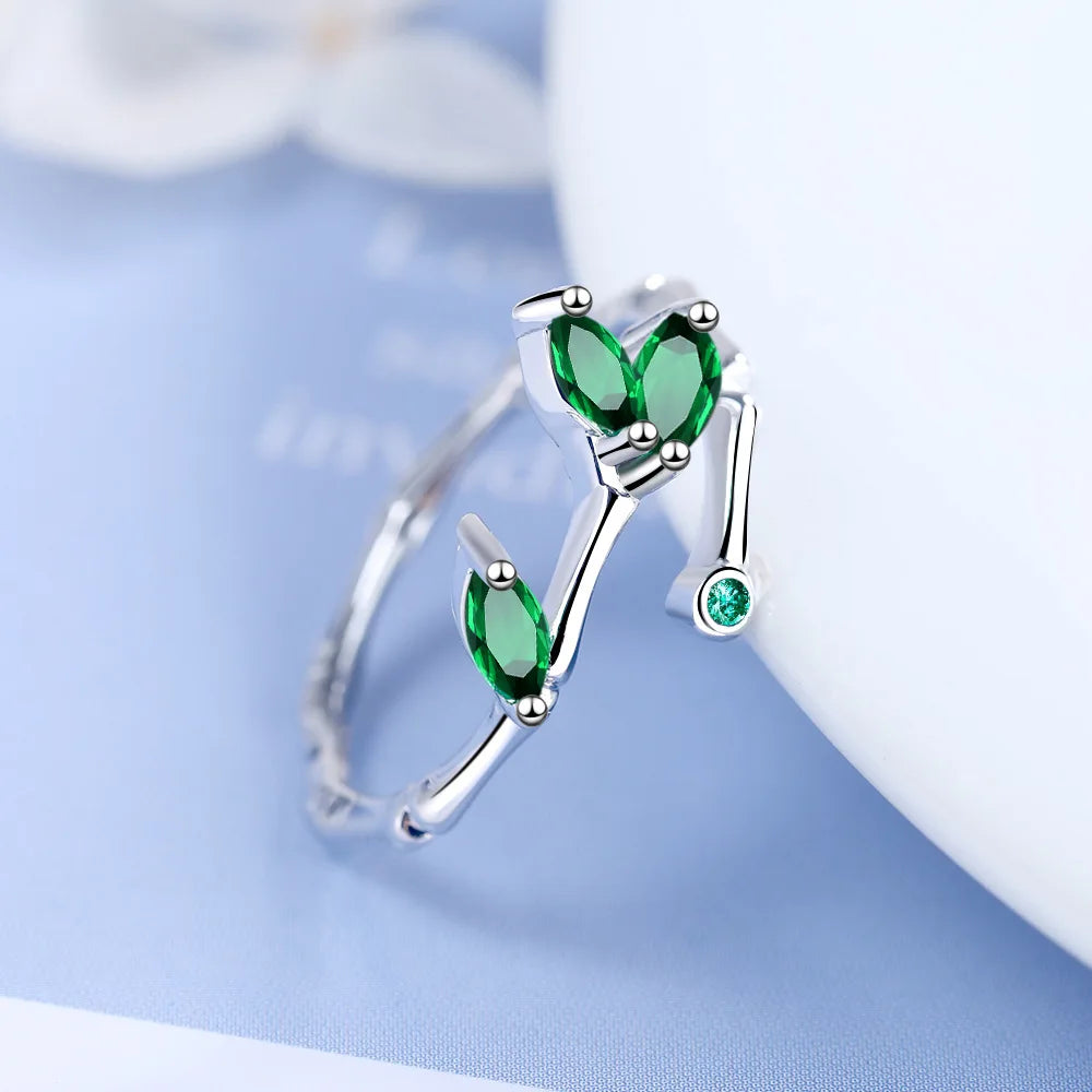 925 Sterling Silver Twig Green Leaf Rings For Women Luxury Designer Jewelry-Dollar Bargains Online Shopping Australia