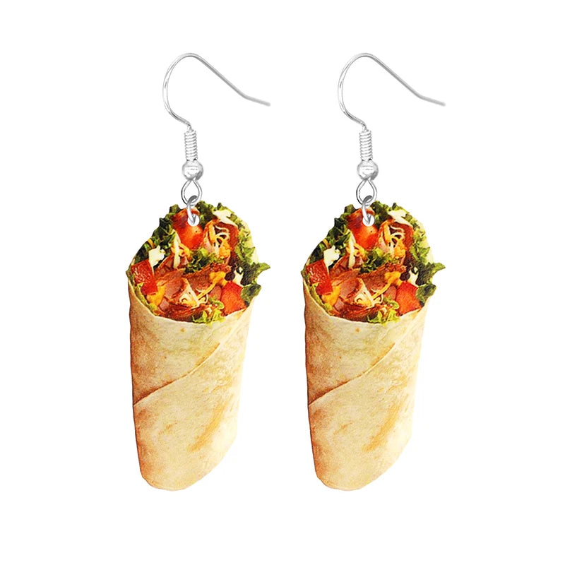 Food Earring 2D Handmade Cute Interesting Taco Corn Crunchy Burger Biscuits French Fries Ice Cream Cheese Cute-Dollar Bargains Online Shopping Australia