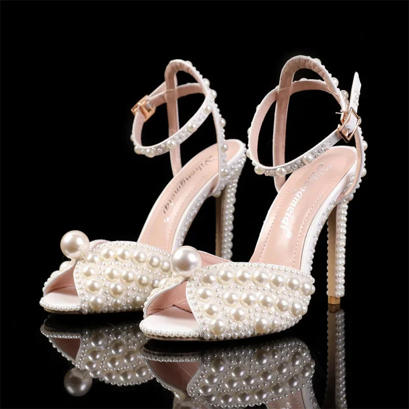 Women Sandals Fashion High Quality Wedding Shoes Women New Pearls Studs Luxury Peep Toe High Heels Buckle Woman Sandal 43-Dollar Bargains Online Shopping Australia