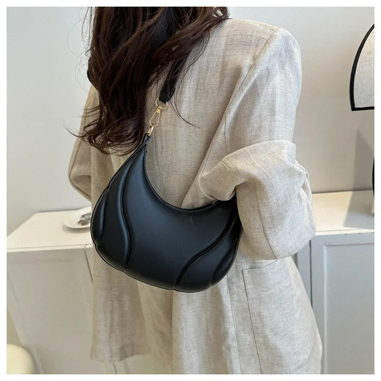 Retro Solid Color Shoulder Bag PU Leather Handbags for Women Simple Ladies Underarm Bag Designer Hobos Saddle Crescent Chic Bag-Dollar Bargains Online Shopping Australia