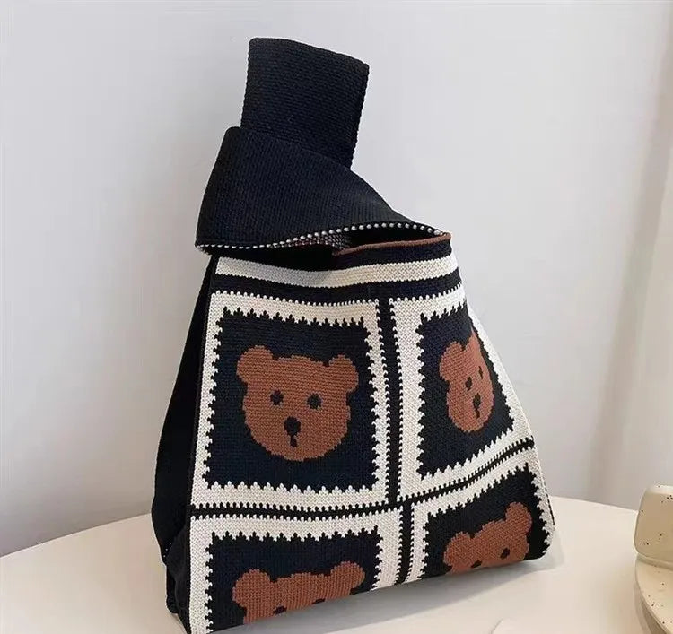 Womens Knot Wrist Bag Handmade Knitted Bag Portable Mini Striped Tote Bucket Phone Bags Large Capacity Autumn Winter Handbags-Dollar Bargains Online Shopping Australia