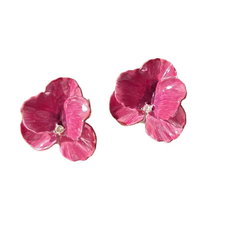 Pink Flowers Drops Glaze Earrings Japanese And South Korean Style Elegant Fashion Stud Earrings Ms Travel Wedding Accessories-Dollar Bargains Online Shopping Australia