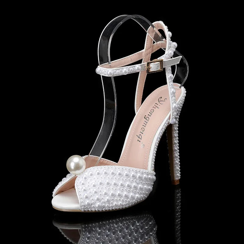 Women Sandals Fashion High Quality Wedding Shoes Women New Pearls Studs Luxury Peep Toe High Heels Buckle Woman Sandal 43-Dollar Bargains Online Shopping Australia