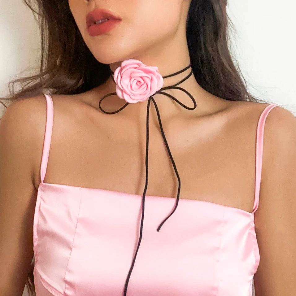 Romantic Gothic Big Rose Flower Clavicle Chain Necklace for Women Ladies Korean Fashion Adjustable Rope Choker Y2K Accessories-Dollar Bargains Online Shopping Australia