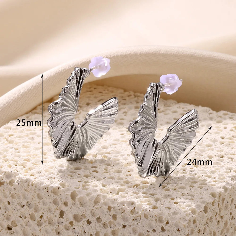 Vintage Stainless Steel Geometric Earrings For Women Personalized Fan-shaped Stud Earrings Party-Dollar Bargains Online Shopping Australia