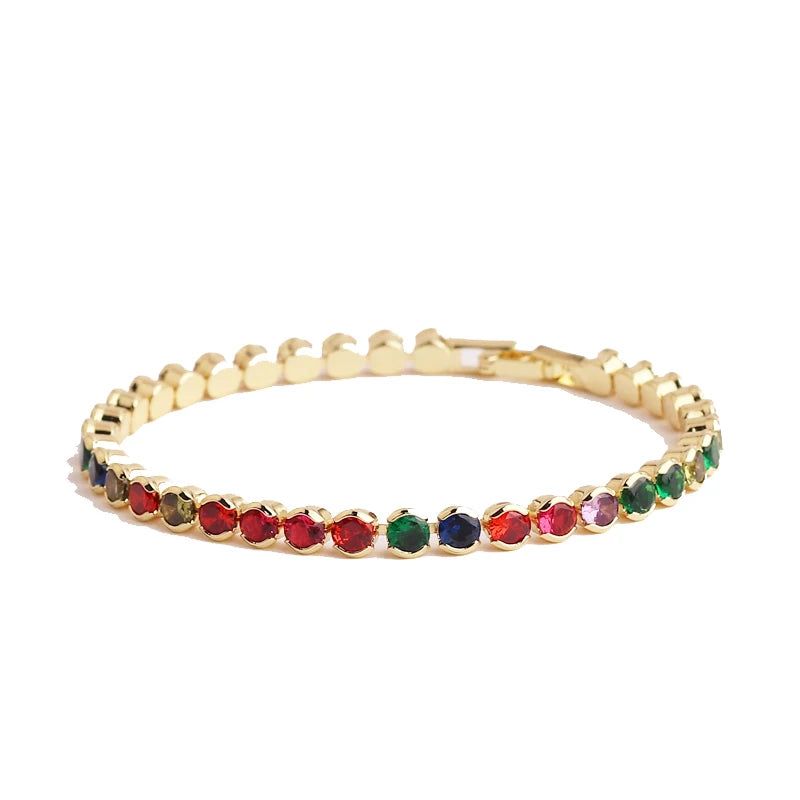 Rainbow Crystal Tennis Bracelets For Women Bracelet Set 18K Gold Silver Colorful Zirconia Femme Bridal Wedding Jewelry-Dollar Bargains Online Shopping Australia