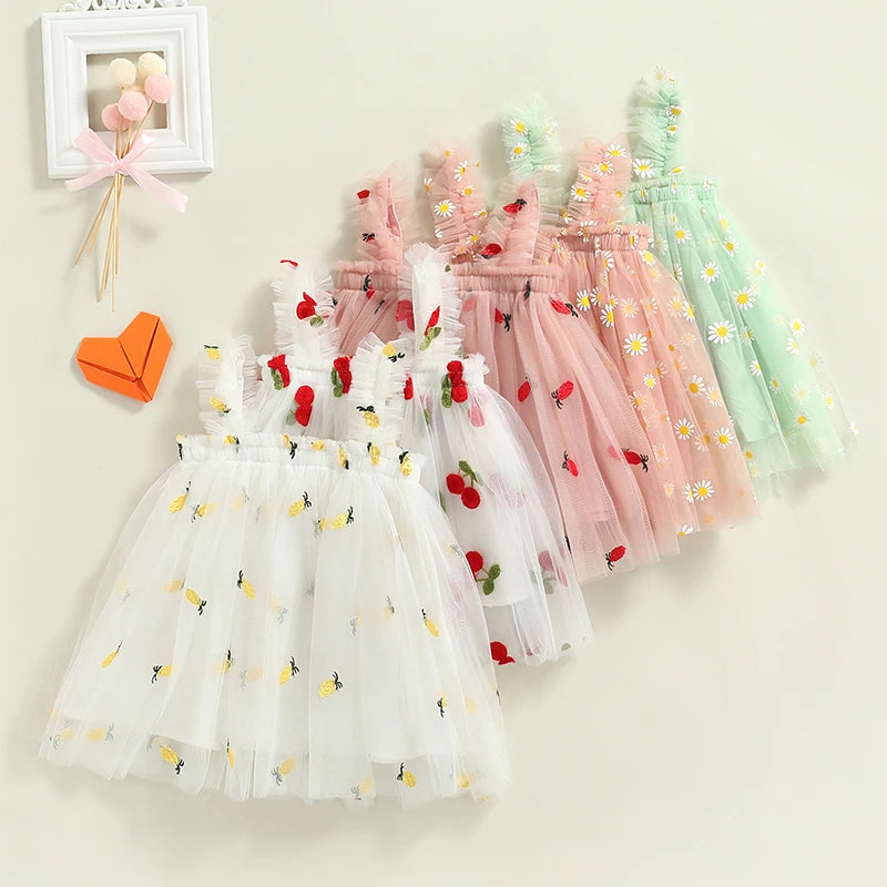 Toddler Dress Kids Girls Party 2023 Summer Sleeveless Daisy Floral Tutu Dress Layered Tulle Dress Princess Birthday Dresses-Dollar Bargains Online Shopping Australia