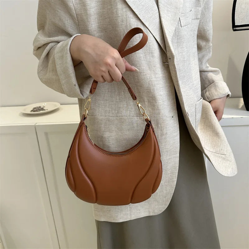 Retro Solid Color Shoulder Bag PU Leather Handbags for Women Simple Ladies Underarm Bag Designer Hobos Saddle Crescent Chic Bag-Dollar Bargains Online Shopping Australia