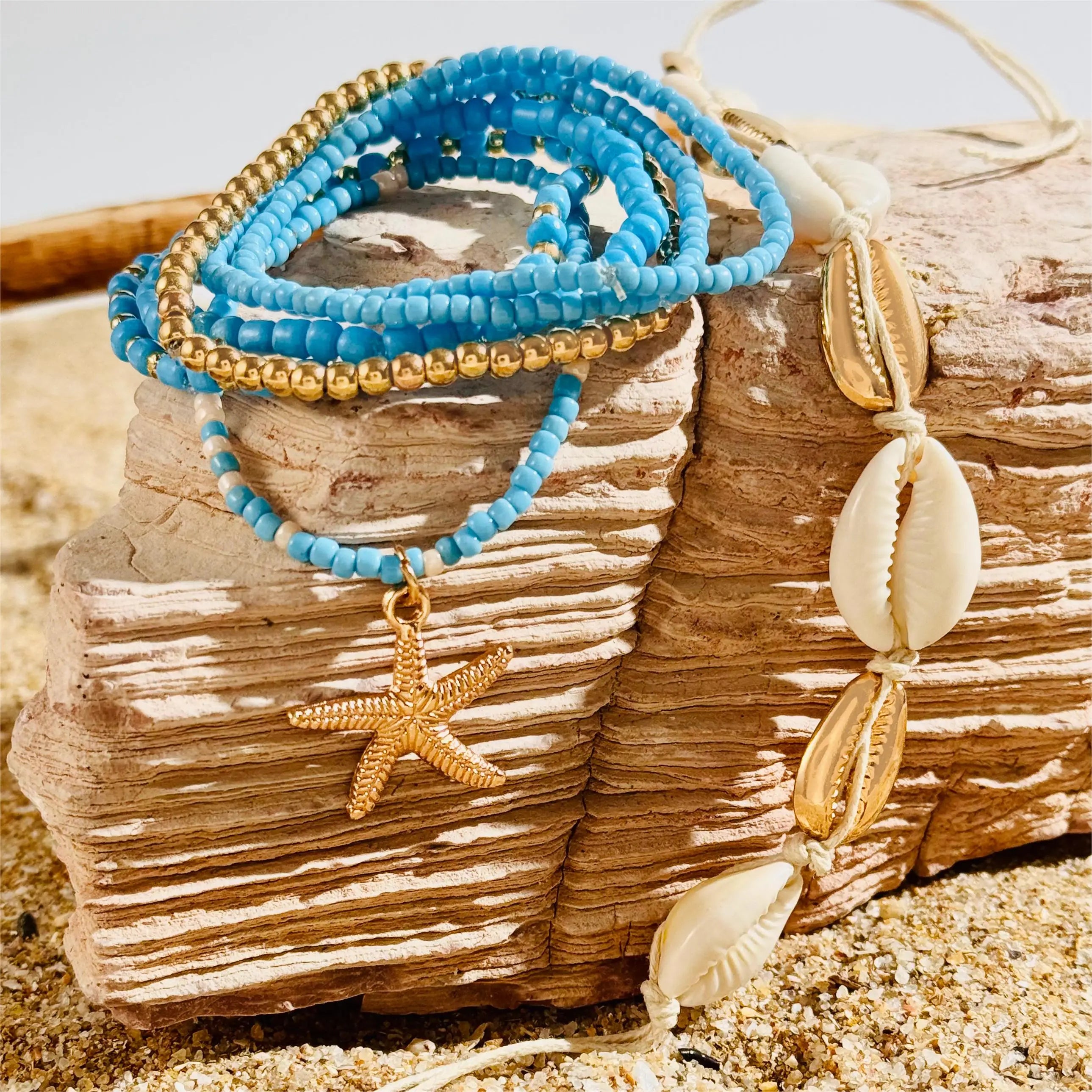 Bohemia Shell Starfish Bracelet Set Women Sand Beach Multilayer Bracelet Jewelry Party 7pcs/set-Dollar Bargains Online Shopping Australia