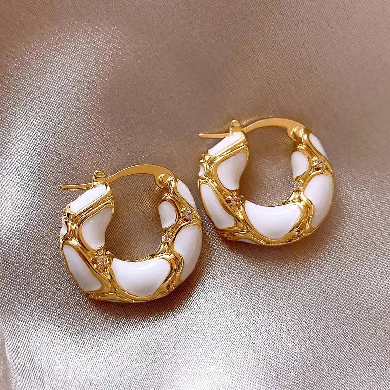 New Vintage Enamel Color Metal Texture Small Hoop Earrings for Women Trendy Gold Plated Statement Ear Buckle Creative Jewelry-Dollar Bargains Online Shopping Australia