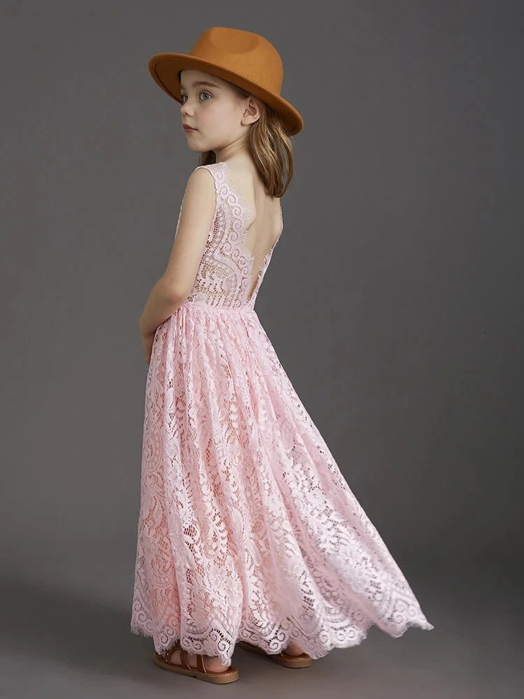 Plus Size Princess Girls Cotton Lace Party Long Dress Baby Kids Flower Girl Wedding Birthday-Dollar Bargains Online Shopping Australia