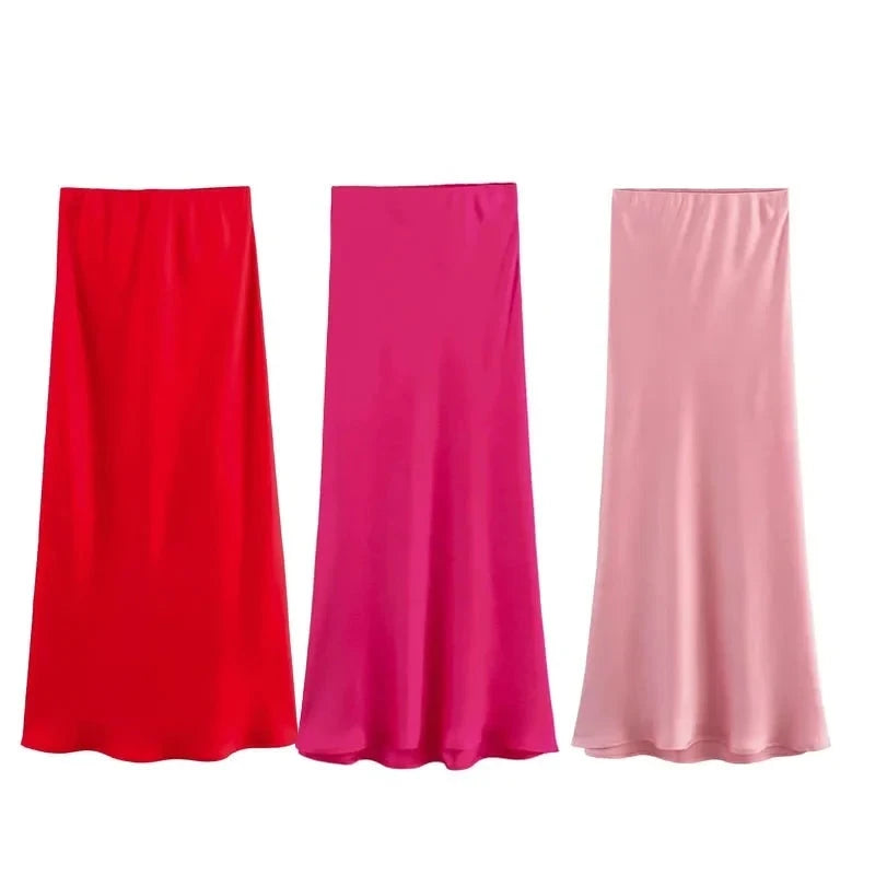 Women's Skirts Basic Satin Skirt High Waist Stylish Long Skirts Midi Chic And Elegan-Dollar Bargains Online Shopping Australia