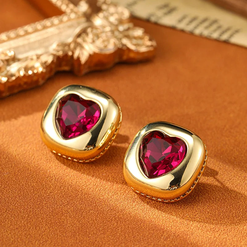 Vintage Earrings Vintage Geometric Red Heart Shaped Earrings Elegant And Fashionable Women's Light Luxury New Year Earrings-Dollar Bargains Online Shopping Australia