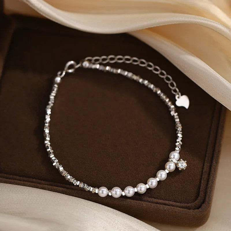 Silver Geometric Bead Pearl Punk Irregular Asymmetric Adjustable Bracelet For Woman Girl Fashion Jewelry-Dollar Bargains Online Shopping Australia